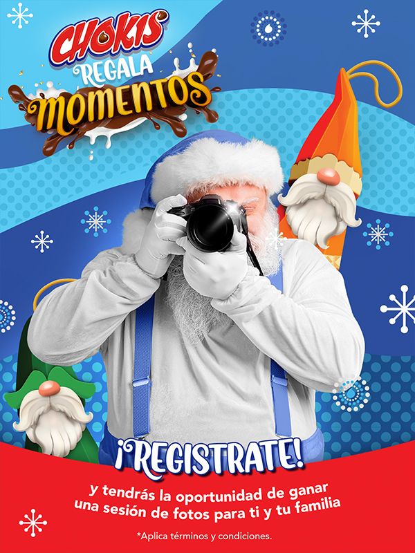 Chokis KV Christmas "give moments" with image of Santa Claus taking photos with a Christmas background