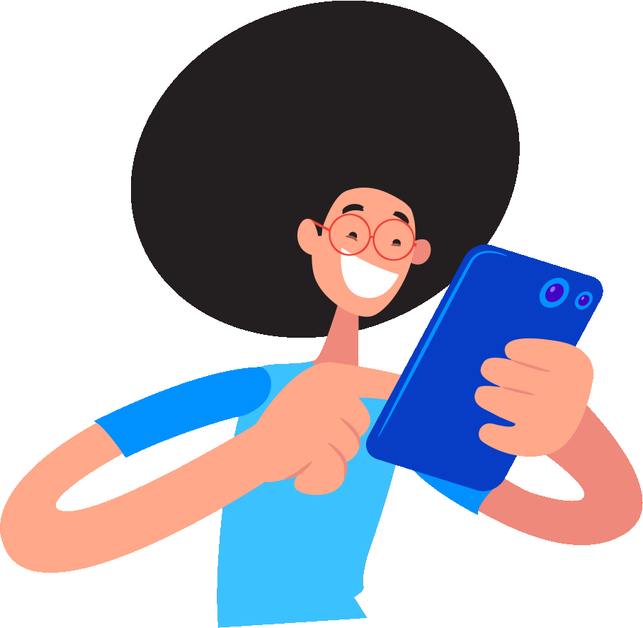 YAP character holding a phone