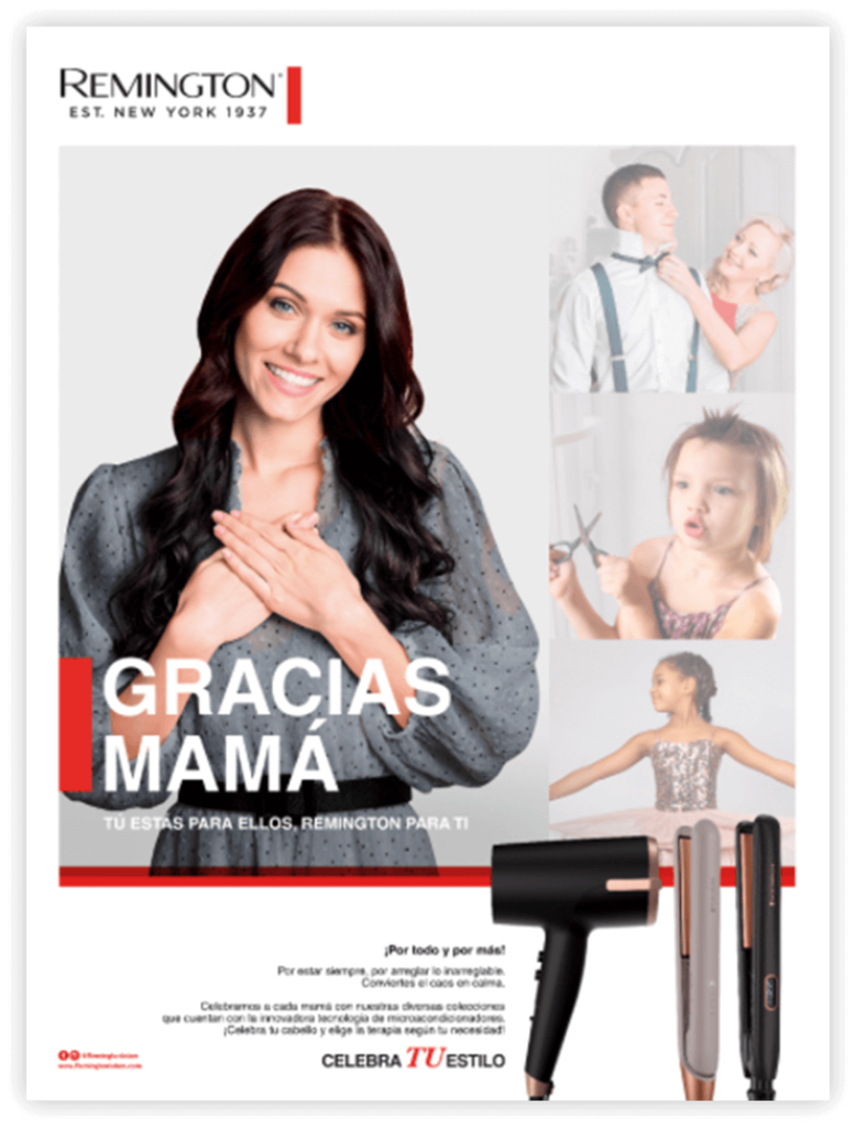 Thanks Mom Remington KV with images of the promoted products and pictures of models with their moms