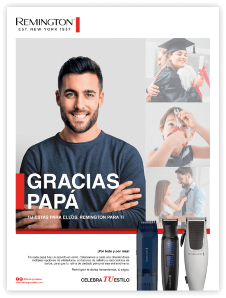 Thanks Dad Remington KV with images of the promoted products and pictures of models with their dads