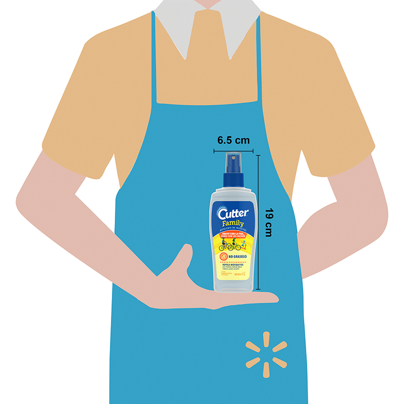 Illustration of a person with an apron holding the product in their hands, pointing to its dimensions