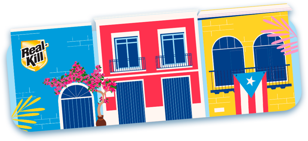Sticker with a Puerto Rico theme, made up of house facades