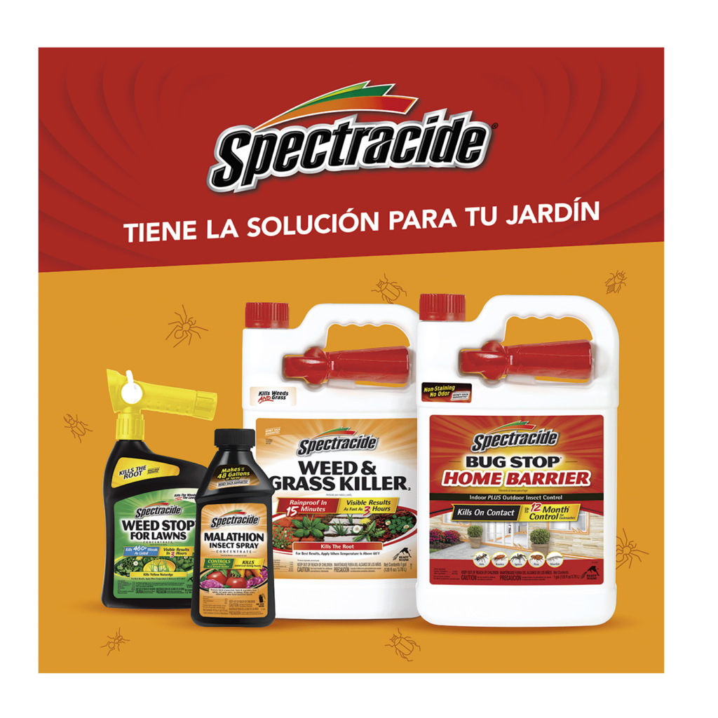 Back panel Spectracide with product and orange-to-red background