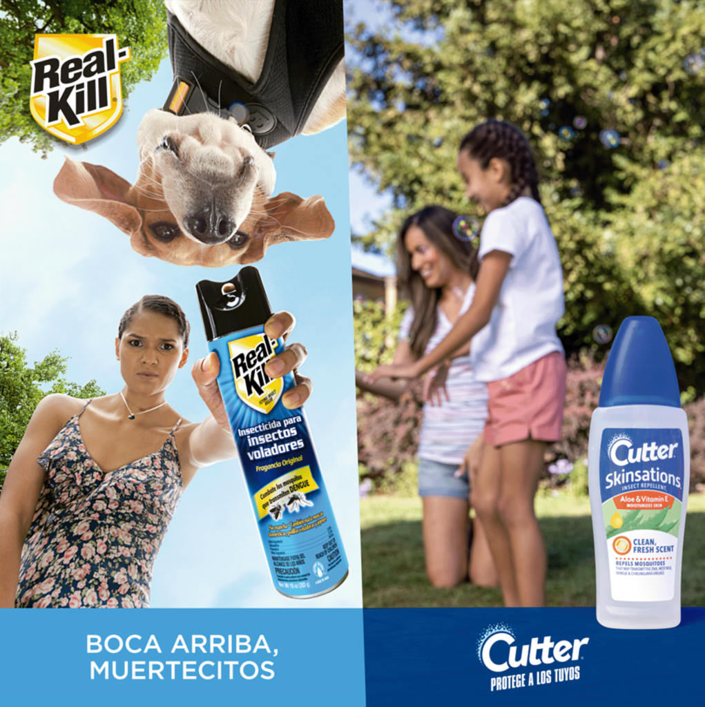 Backdrop Real Kill and cutter showing campaign images of insect protection.