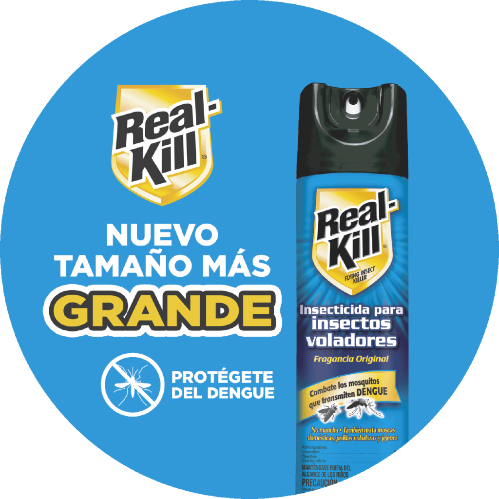 Promotional dangler for the Real Kill brand with the message "new larger size" and the product image on a light blue background