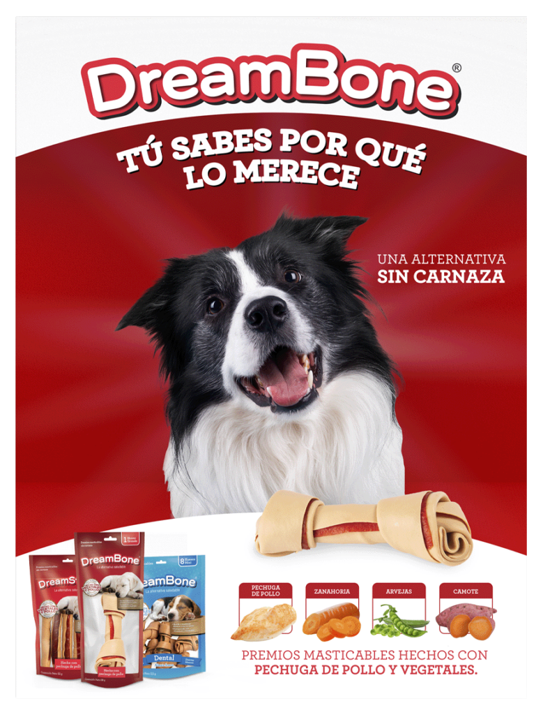 Dreambone key visual "you know why they deserve it" with a photo of a happy dog waiting for their treat