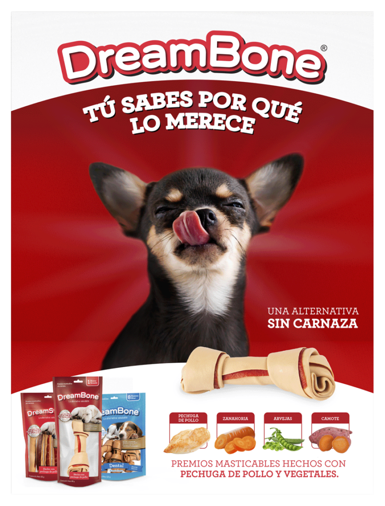 Dreambone key visual "you know why they deserve it" with a photo of a dog savoring the treats