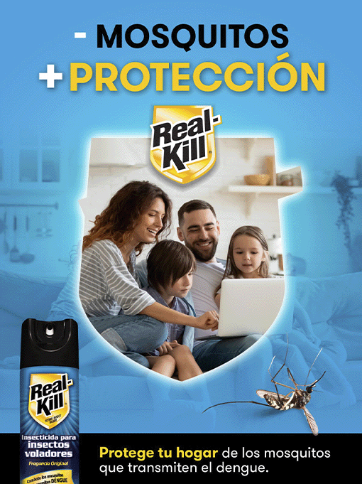 Proposal for KV for Real Kill, shows a family at home, safe and protected from mosquitoes.