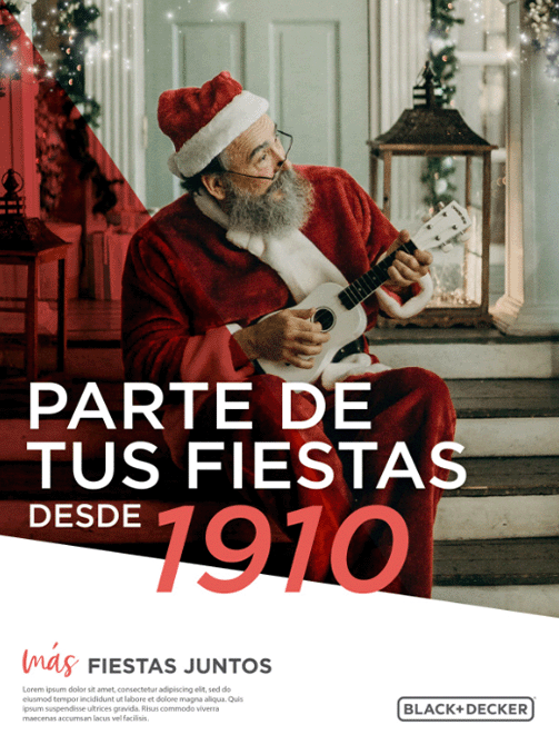 Holiday KV with the campaign "part of your celebrations since 1910" featuring an image of a joyful singing Santa Claus
