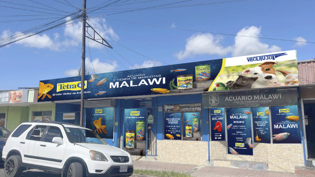 Advertising art mockup for the Malawi pet store featuring Tetra branding
