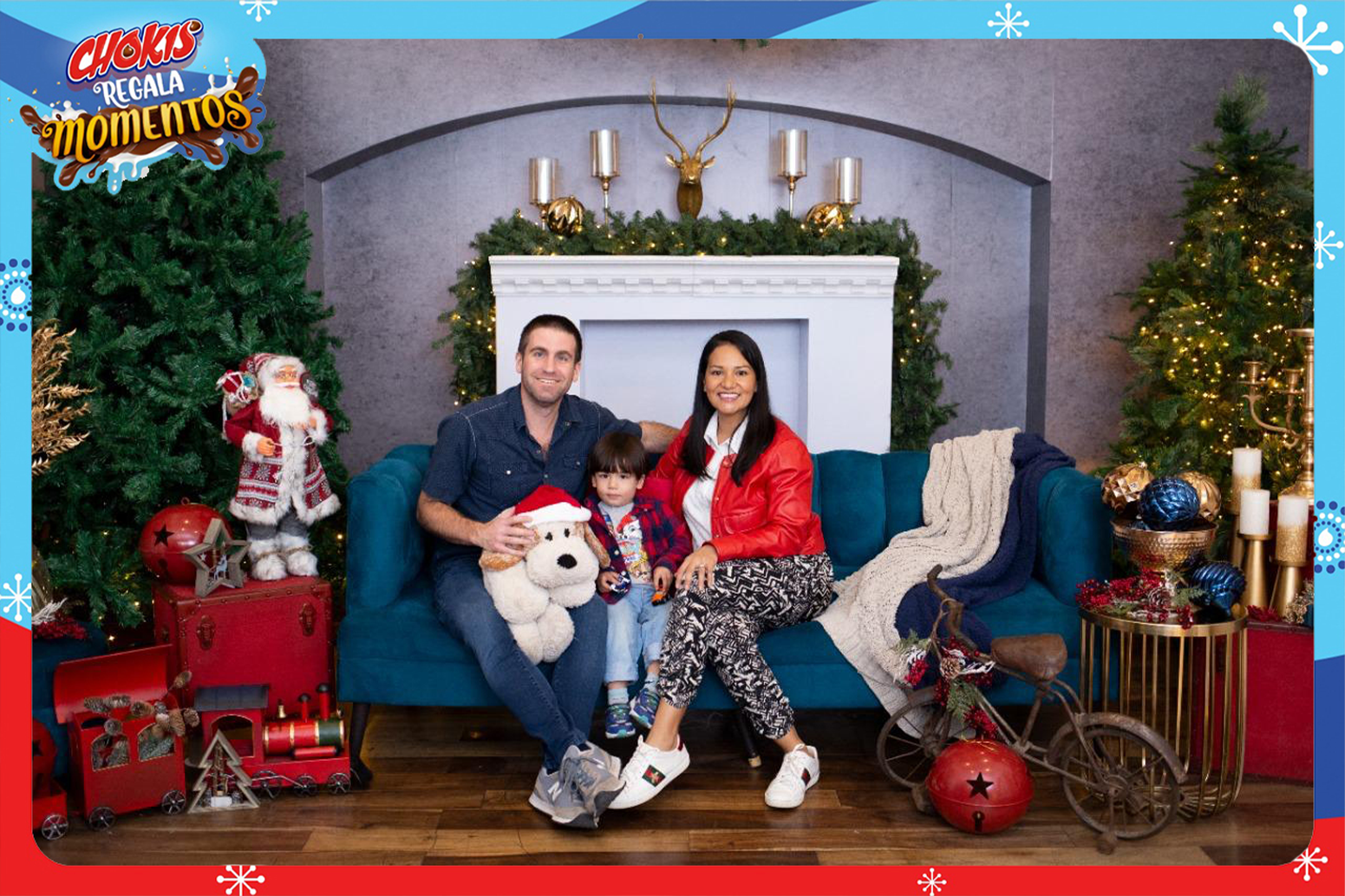 Christmas-themed photo for Chokis promotion with a festive background and a Christmas frame featuring the brand.