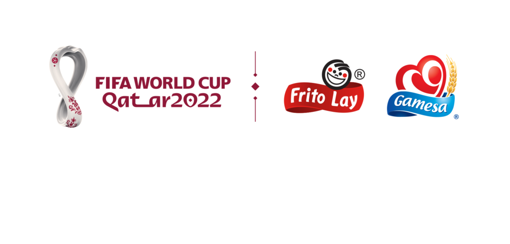 FIFA World Cup header with Frito Lay and Gamesa logos on a white background with gradient.