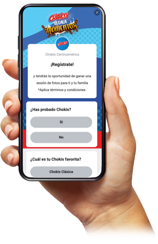Hand holding a phone displaying the chokis survey
