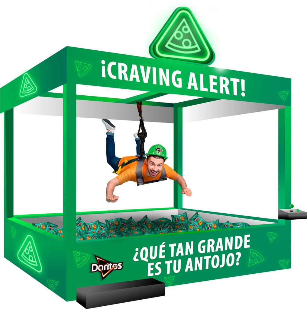 BTL proposal for Doritos featuring a human crane with a person about to grab bags of Doritos.