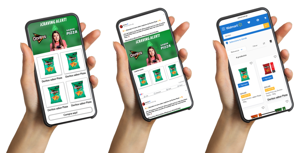 Hands holding a mobile phone with page mockup.