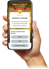 Hand holding a phone displaying the lays survey